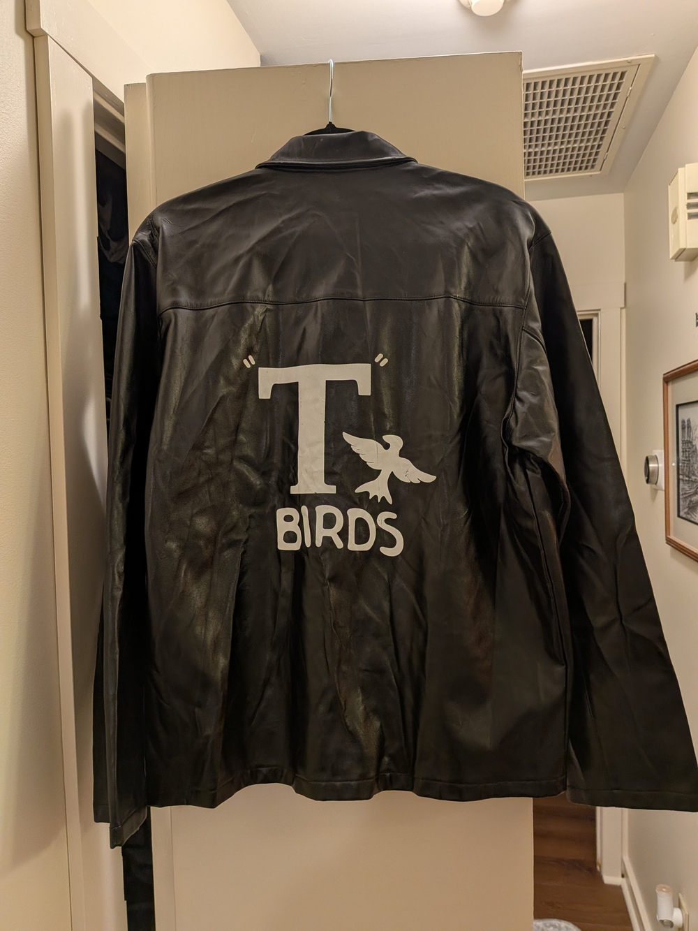SOLD -Grease Movie Black "T Birds" Faux Leather Jacket L